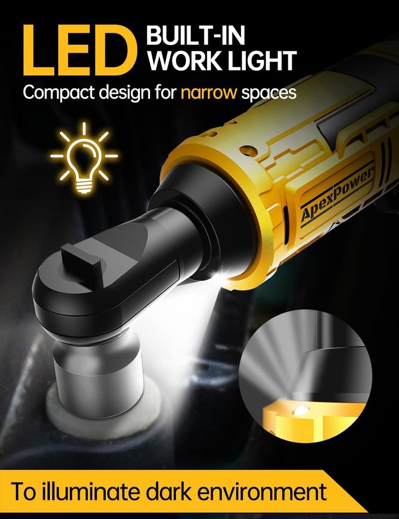 apex power 3/8 Inch Cordless Ratchet Wrench, for DEWALT 20V Max Battery, 88Ft-Lbs, 0-400RPM, Electric Ratchet Wrench Set with Variable Speed Trigger, Reinforced Head, R&F Switch, 7 Sockets, 3/8" to 1/4" Adapter - Image 3